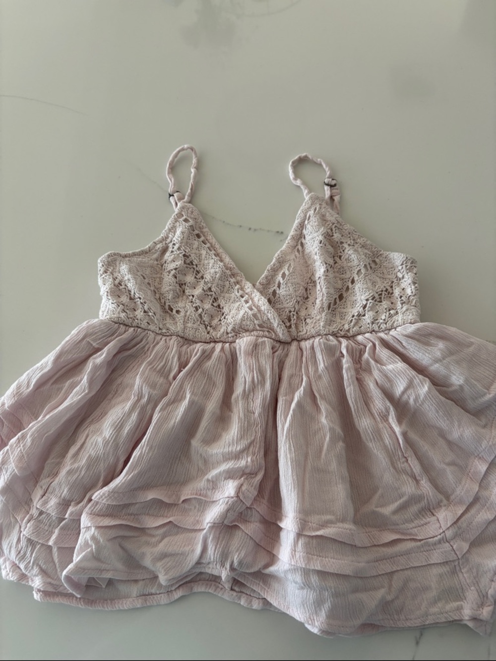 Hollister Lace & Gauze Pale Pink Cropped Tank
